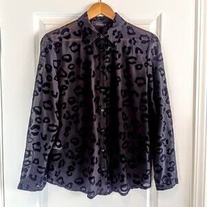 Via Strozzi Black Leopard Velvet Blouse NWT